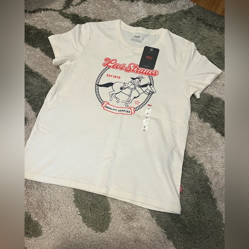 Levi's White Graphic Tee with Red and Navy Design